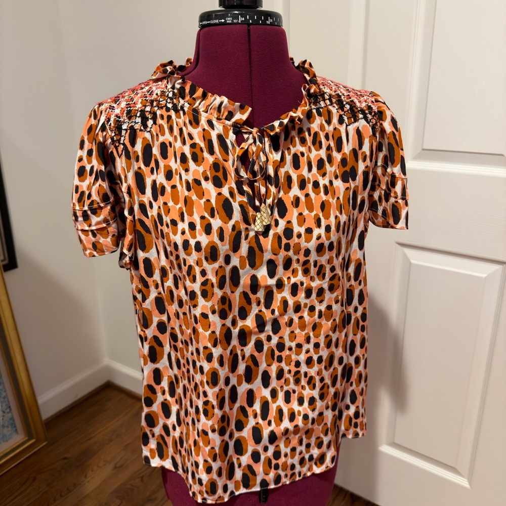 Marie Oliver Vibrant Orange Animal Print Blouse